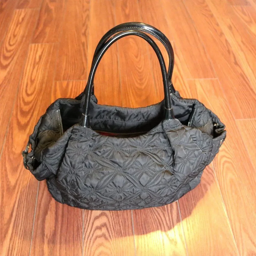 Kate Spade Large Quilted Nylon Black Diaper Bag patent leather handles Crossbody
